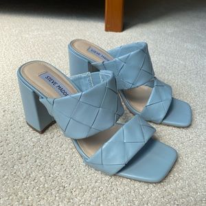 Steve Madden Catania Light Blue Quilted Square Toe Sandals